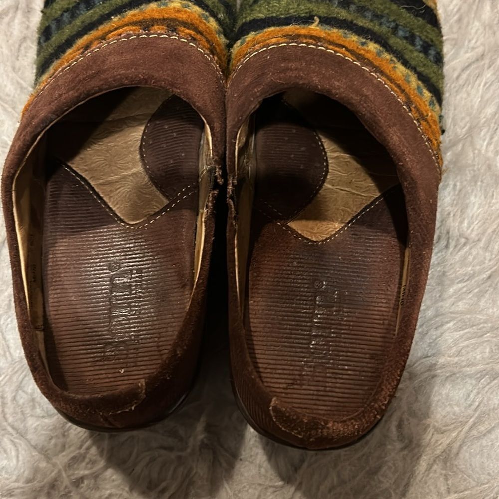 Born kimmy leather wool green, orange and yellow pattern slip‎ on clogs size 7 - Picture 4 of 10